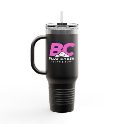 Blue Crush - 40oz Insulated Travel Mug - Pink logo