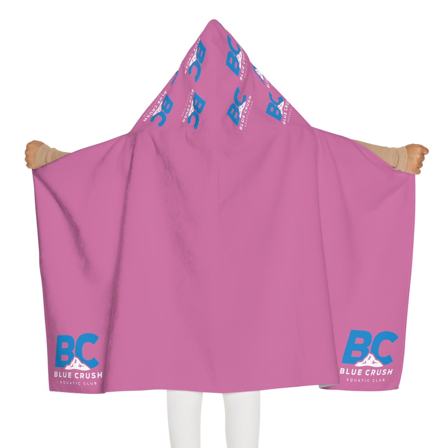 Blue Crush - Youth Hooded Towel - Pink w/Blue & White logo