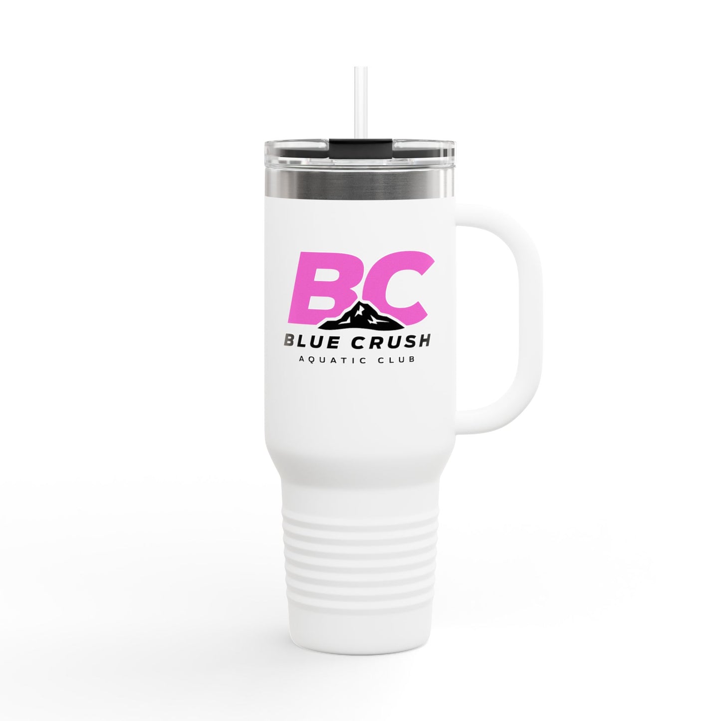 Blue Crush - 40oz Insulated Travel Mug - Pink logo