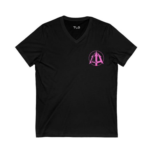 Legacy - Unisex Jersey V-Neck Tee - Pink Logo