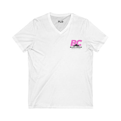 Blue Crush - Unisex Jersey Short Sleeve V-Neck Tee - Pink logo