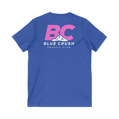 Blue Crush - Unisex Jersey Short Sleeve V-Neck Tee - Pink logo