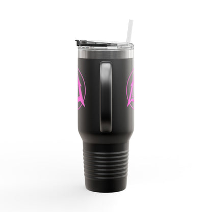 Legacy - 40oz Travel Mug - Pink pitchfork logo