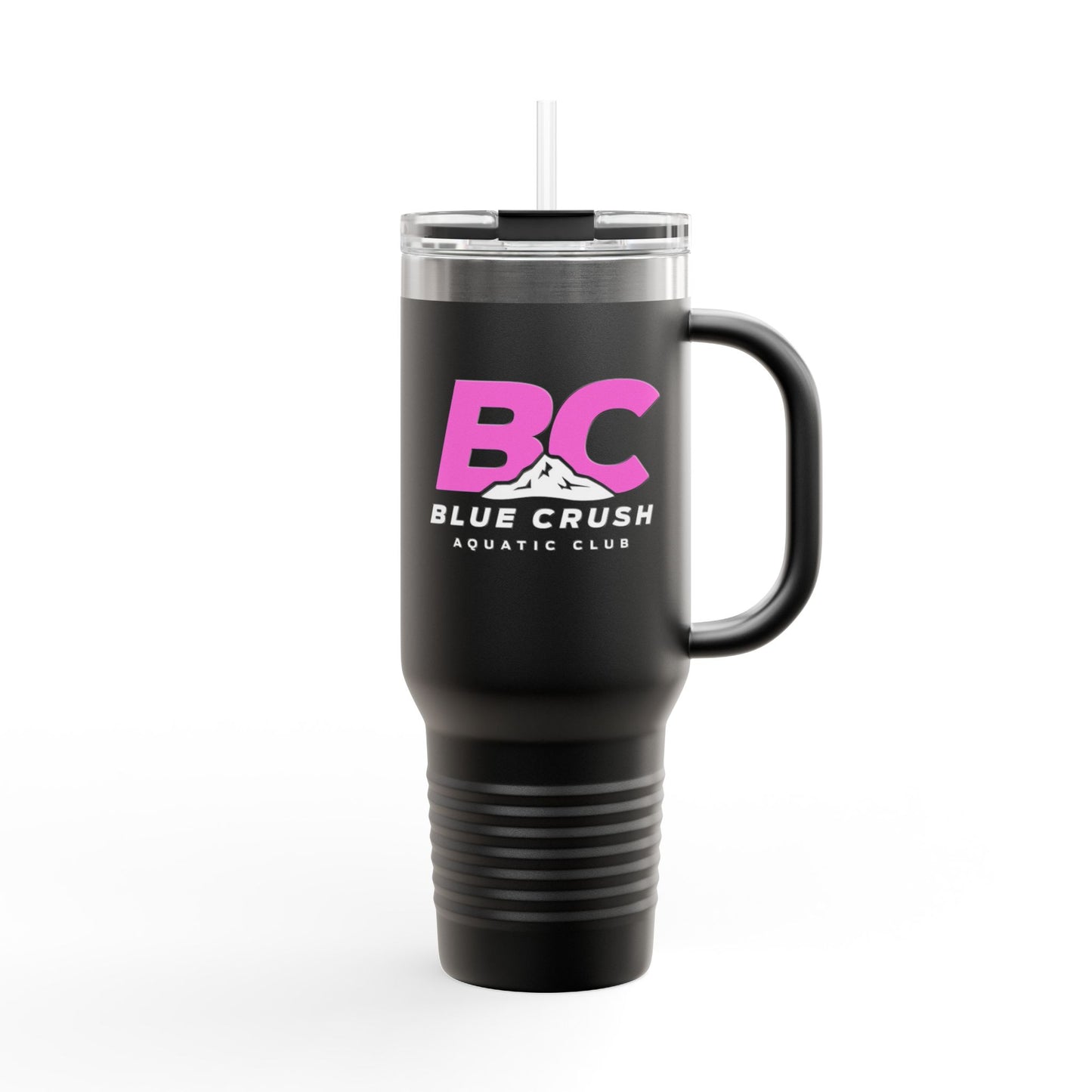 Blue Crush - 40oz Insulated Travel Mug - Pink logo