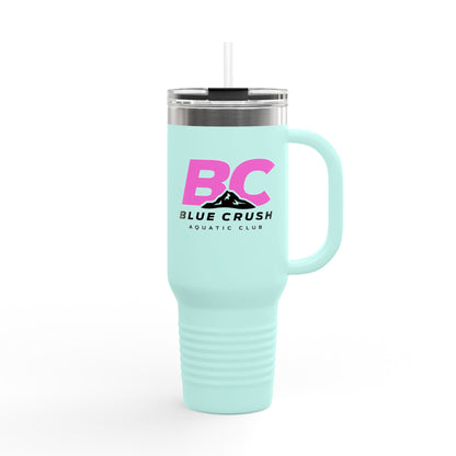 Blue Crush - 40oz Insulated Travel Mug - Pink logo