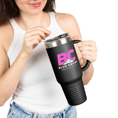 Blue Crush - 40oz Insulated Travel Mug - Pink logo