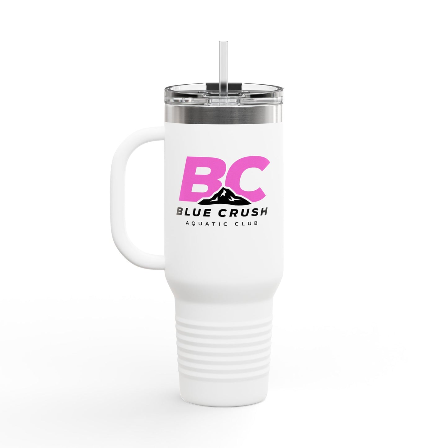 Blue Crush - 40oz Insulated Travel Mug - Pink logo