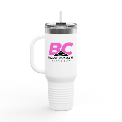 Blue Crush - 40oz Insulated Travel Mug - Pink logo