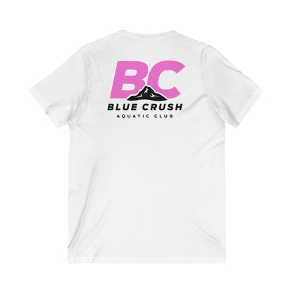 Blue Crush - Unisex Jersey Short Sleeve V-Neck Tee - Pink logo