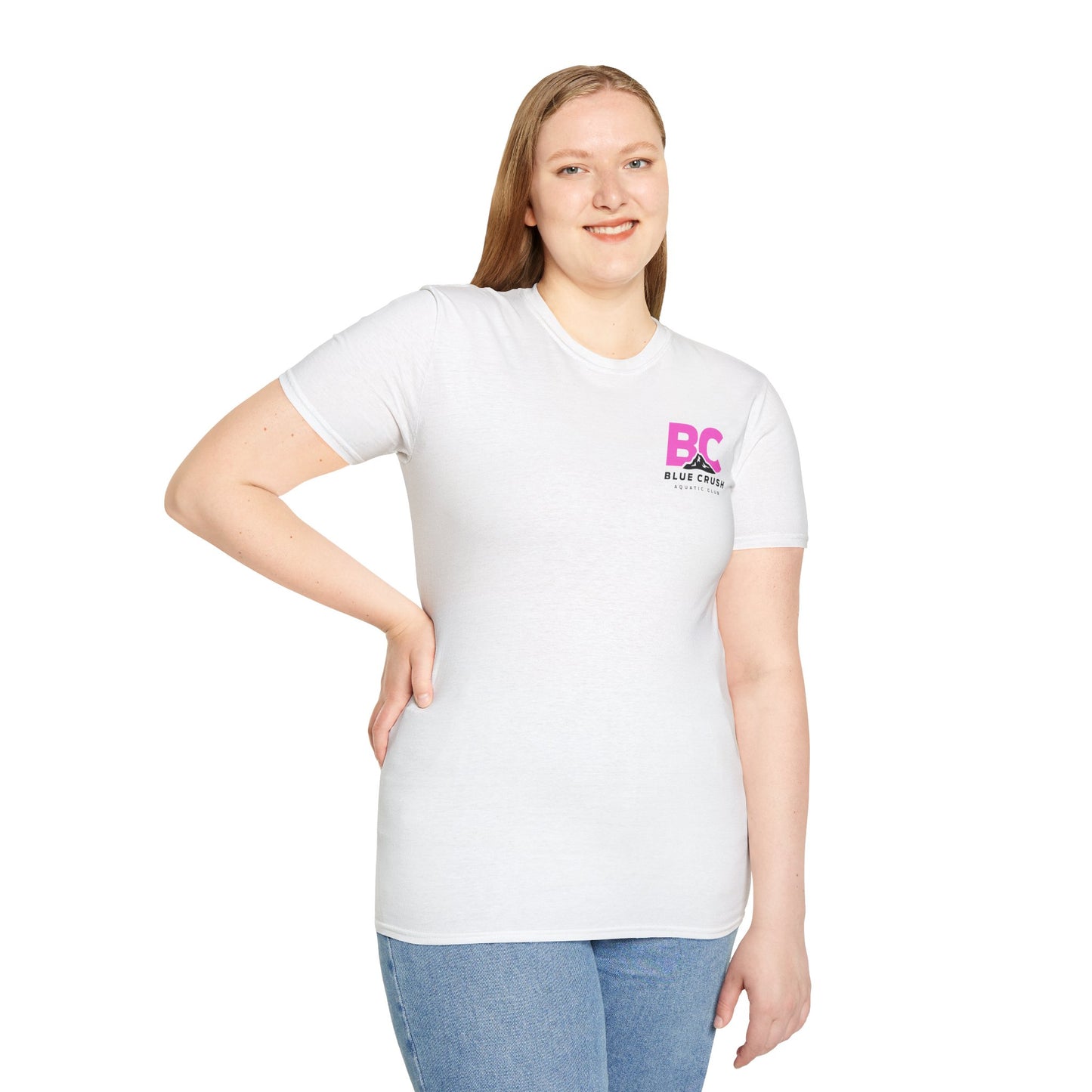 Blue Crush - Unisex Soft style T-Shirt - Pink logo