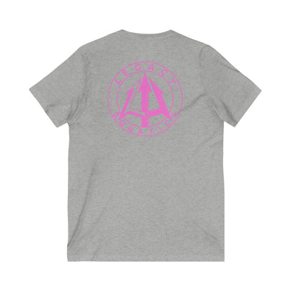 Legacy - Unisex Jersey V-Neck Tee - Pink Logo