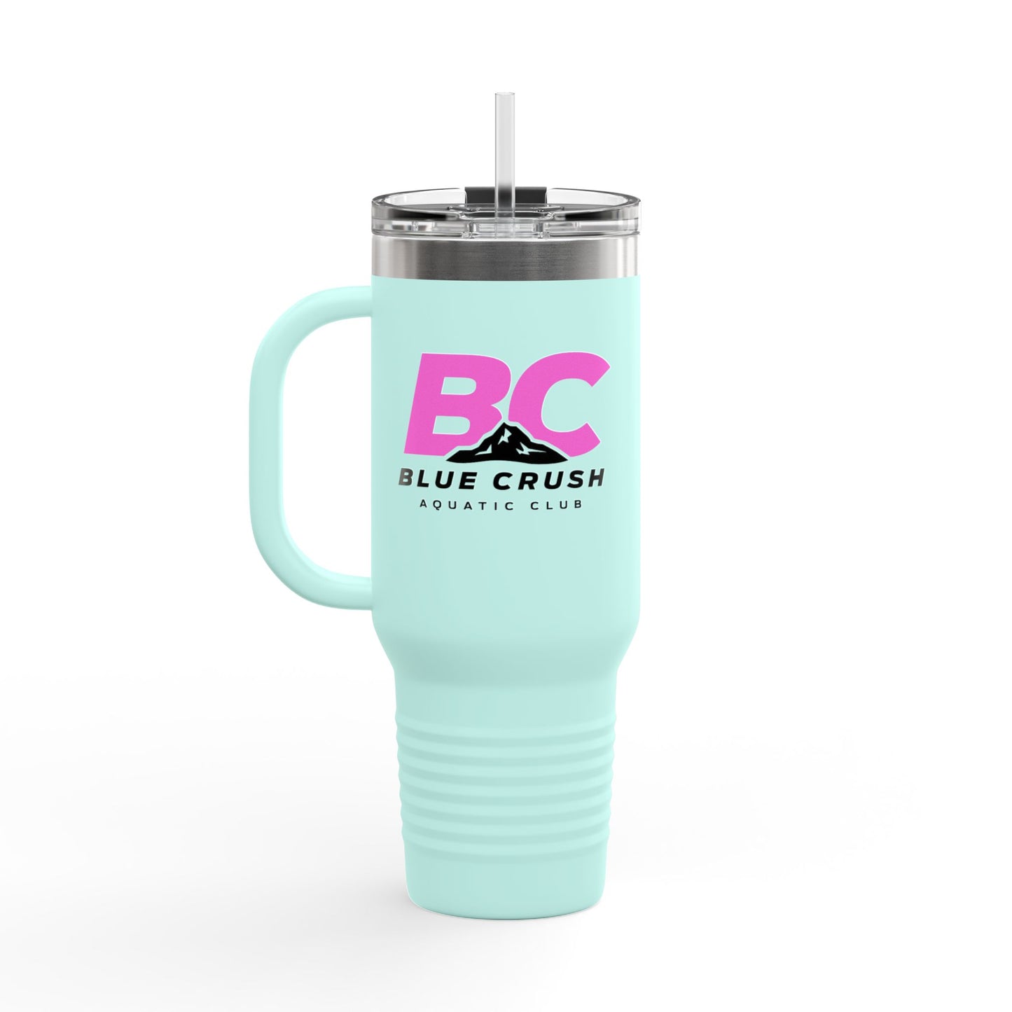 Blue Crush - 40oz Insulated Travel Mug - Pink logo