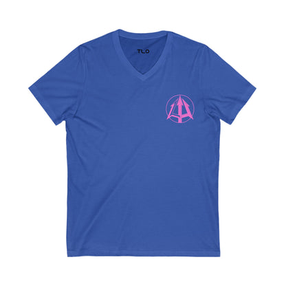 Legacy - Unisex Jersey V-Neck Tee - Pink Logo